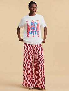 Travachic 女士弹力腰带波浪条纹阔腿宽松休闲裤，适合春假、派对、海滩、春季、情人节、女士情人节、狂欢节服装、优雅、花卉、狂欢节、春夏过渡、派对、夏季裤装、情人节裤装、女士婚礼宾客裤装、生日裤装、派对裤装、优雅女士裤装、花卉裤装、夏季裤装、狂欢节服装、墨西哥风情裤装、波西米亚风女裤装 - 紅白色 - 查看 7