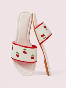 CUCCOO DOLLMOD Ladies Fresh Green Comfortable Flat Sandals, Sweet Wind Embroidered Love Flat Sandals - Apricot - View 1