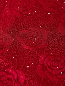 Gownix Elegantes, figurbetontes Midikleid mit floralem Jacquardmuster, Stehkragen, langen Ärmeln und taillierter Passform. - Rot - Übersicht 7