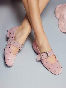 CUCCOO GRLICON Zapatos Mary Jane cuadrados con tachuelas de moda - Rosa - Ver 3