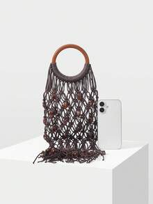 MOTF PREMIUM BOLSO DE MANO CON TRENZAS Y FLECOS PARA VACACIONES DE MUJER - Beis - Ver 5