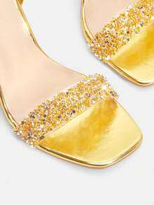 Glitzique Women's Fashion Comfortable Going Out Party Crystal Clear PVC Jelly Rhinestone Tie Up High Heel Sandals - Gold - View 8