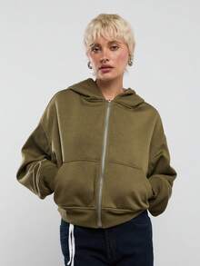 COUREZ Boxy Fit Zip Up Hoodie/ Y2K  Spring Clothes For Women Streetwear Green Hoodie Cozy Spring Outfits Women Sweatshirts Going Out Outfits 2 Pieces Sets Festivals - Green - View 6