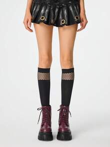 ROMWE Goth Giày sandal cao gót nữ ~ Thời trang mới 2026 Thu Đông phong cách Punk, chất liệu PU màu đỏ tía, kiểu bốt cưỡi ngựa Anh Quốc, đế dày, lớp lót tăng chiều cao, bốt cổ ngắn ôm sát, đế phồng. - Màu Đỏ Sâu - Xem 2