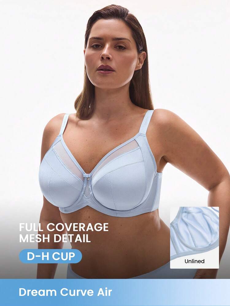 Plus Unlined Full Coverage Side Support Mesh Bra
