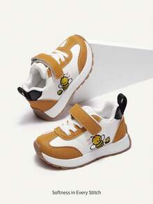Cozy Pixies A Pair Of Spring And Summer Fashion Versatile Fun Cute Contrasting Colors Yellow White Bee Animal Embroidery Soft Bottom Flat Bottom Baby Sports Shoes College Style Outdoor Play Travel Vacation Four Seasons - Yellow - View 3