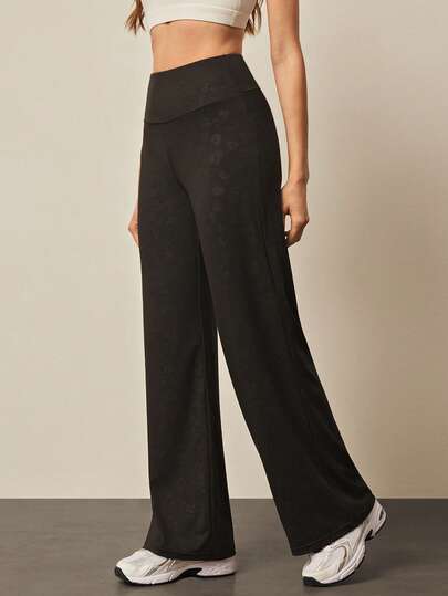 With My Calm With My Calm Women's High Waist Leopard Print Pocket Patchwork Flare Sports Pants