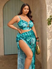 Swim Oasis High-End Beach Vacation! Tie Dye Green Bikini 3 Pieces Set With Skirt, Flattering And Whitening - Multicolor - View 5