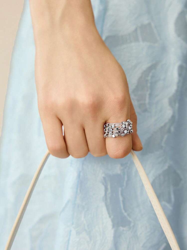 18K SILVER PLATED BEADED OPEN RING