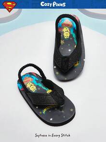 SUPERMAN X Cozy Pixies 1 Đôi dép lê mùa hè đế bằng màu đen dễ thương, ngộ nghĩnh, dễ phối đồ cho bé, thích hợp đi biển hoặc đi nghỉ mát. - màu đen - Xem 2