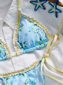 Swim Mod 女士夏季沙滩度假露背印花荷叶边三角侧系带比基尼泳裤 - 彩色 - 查看 8