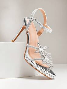 SHUZIA #RedCarpetGlam Damen Kristall Schmetterling Dekor Glitzer Silber Stilettos mit Strass Plateau - elegant, funkelnd und auffallend - Silber - Übersicht 3