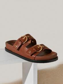 SHUZIA 女士复刻版高级舒适搭扣双带平底凉鞋 - 紫紅色 - 查看 9