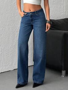 SHEIN Low Waist Loose Woman Denim Jean - Medium Wash - View 6