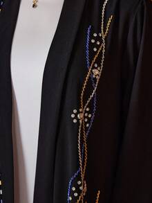 Layrah Women's Rhinestone Decor Casual Versatile Daily Wear Abaya - Black - View 3