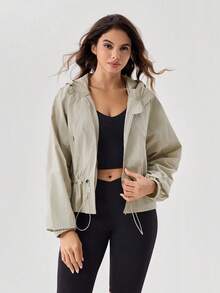 OutZeal Women Outdoor Jacket Daily Casual Water-Resistant Drawstring Waist Hooede Outdoor Top Spring - Light Grey - View 10