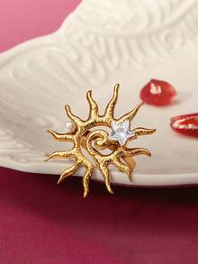 Glisma 18K Gold Plated 1 Piece Lovely Luxury Pearl/Mother Of Pearl Texture Metallic Geometric Rhinestone Decorative Opening Ring Old Money, Outfits, Classy, Metallic/Texture, Vintage, Elegant, For Mom/Women/Girl/Mother, Gemstone, Heart, Valentine's Day, Gold - Multicolor - View 4