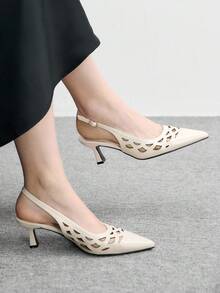 CUCCOO BIZCHIC Niche Design Fashionable Hollow Hole Shoes Pointed Toe Thin Heel Women's Shoes - Beige - View 2