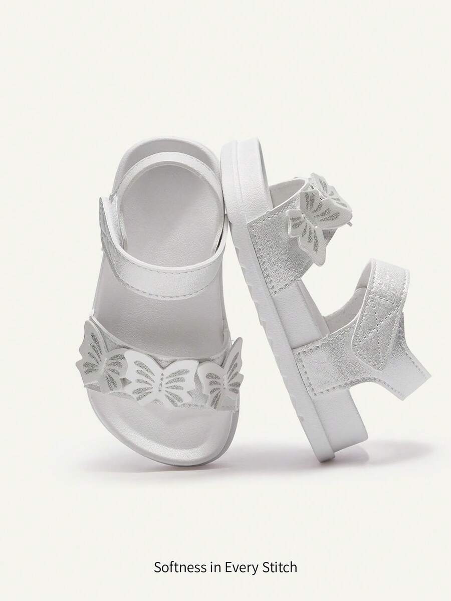 Cozy Pixies 1 Đôi dép xăng đan đế mềm nhẹ, thời trang, dễ thương, đa năng cho bé gái, màu trắng, họa tiết bướm, thích hợp cho mùa cưới, phong cách đồng quê, công chúa. - trắng - Xem 1