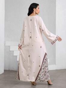 Al Najma 优雅印花喇叭袖连衣裙，配流苏头巾 - 粉色 - 查看 7