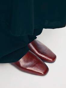 Mnmlis Zapatos de mujer para primavera y verano, nuevos modelos. Diseño cuadrado simple para uso en casa, citas, tardes de té. Populares zapatos planos tipo mula - Burdeos - Ver 11