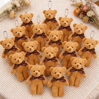 POKOJA LAND 4.7英寸小泰迪熊玩偶毛绒玩具，棕色泰迪熊玩具，DIY钥匙扣包挂件，婚礼生日礼物盒玩偶玩具生日蛋糕婚礼装饰派对礼品用品配件DIY配件，适合作为生日礼物、感恩节礼物、情人节礼物、复活节礼物和其他节日礼物