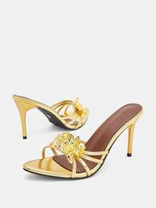 Glitzique 女士时尚新款细高跟性感派对和日常穿着别致优雅高跟凉鞋 - 金色 - 查看 9