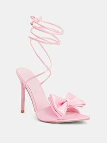 Glitzique Women's Fashion Pointed Toe Slip-On Pink Satin Bowknot Strap Stiletto High Heel Sandals For Party Valentines,Stilettos Heels Spring Shoes Summer Shoes - Pink - View 4
