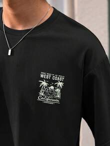 Open Phase SU ER 男士时尚印花宽松短袖T恤 | 精致设计 | 夏季必备 | 易于搭配，展现您的风格 - 黑色 - 查看 5