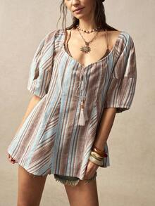 Bohemela Casual Woven Striped Loose Blouse For Women - Multicolor - View 4