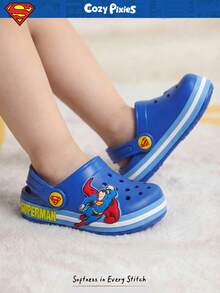 SUPERMAN X Cozy Pixies 1 Đôi dép xăng đan mùa hè màu xanh dương thời trang, dễ thương và đa năng, chống trơn trượt, thích hợp cho bé trai/trẻ sơ sinh, đi biển hoặc hoạt động ngoài trời. - Màu xanh lam - Xem 2