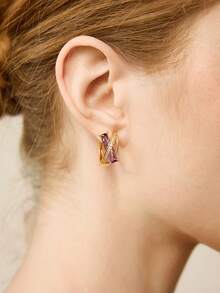 MOTF PREMIUM Pre18k Gold Plated Gemstone Temperament Delicate Purple Gemstone Earrings - Purple - View 1