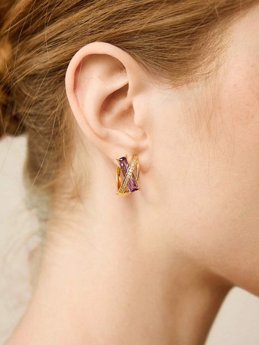 MOTF PREMIUM Pre18k Gold Plated Gemstone Temperament Delicate Purple Gemstone Earrings - Purple - View 1