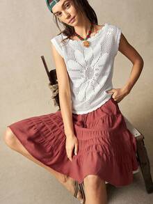 Bohemela Váy dệt kim dáng rộng màu trơn thường ngày dành cho nữ - Màu Hoa hồng đỏ - Xem 3