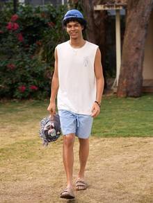 Open Phase Men's Lightweight Linen Breathable Casual Beach Shorts, Loose Fit, Summer - Baby Blue - View 3