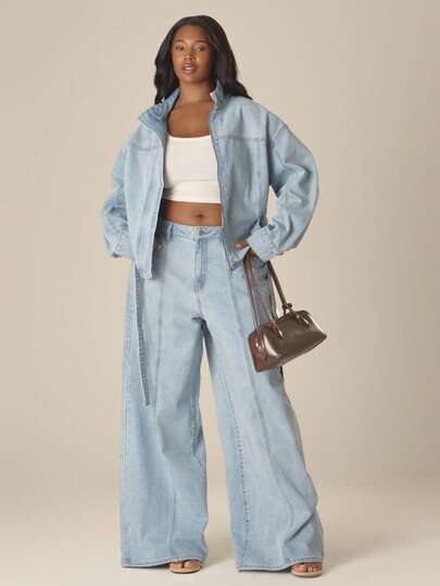 MUSERA Plus Size Seam Detail Wide Leg Denim Jeans Spring Summer Cute Cosy Cottage Core Spring Dew