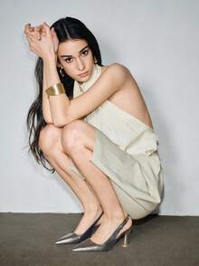 秋冬女士尖头高跟鞋，带绑带和后跟带，通勤风格，优雅，猫跟，派对鞋 - 銅色 - 查看 3