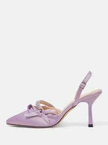 CUCCOO HITCHD 女士尖头高跟水钻蝴蝶结淡紫色缎面套脚鞋，优雅新娘、伴娘、婚礼宾客派对鞋 - 淡紫色 - 查看 9