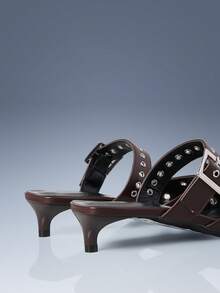 CUCCOO GRLICON Black Patent Leather Pointed Eyelet Kitten Heel Empty Lady Shoes - Brown - View 4