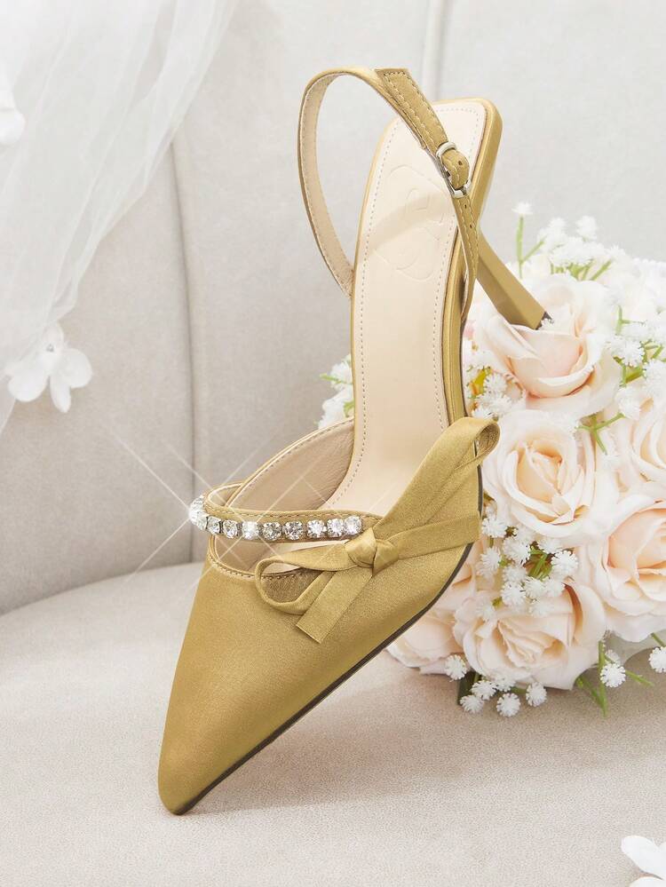 CUCCOO HITCHD Women Shoes Spring Summer New Three-Dimensional Cute Big Bow Design Pointed Toe Wine Glass Heel Middle Heel Romantic Elegance Elegant Simple Black Satin High Heel Single Slingback Dating Afternoon Tea Party Valentine's Day Elegant Wear Banquet Dating Evening Dress Sweet And Sexy Slingback Wedding Shoes Half Slippers Macaron White Beige Blue Royal Blue Pink Brown Green Burgundy Gray Rose Red Purple Yellow Orange Apricot Gold Silvery Diamonds Big Size Rhinestone Flower Lace Wedding Shoes Spring Shoes Bride Shoes