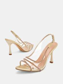 Glitzique Ladies" Transparent PVC High-Heeled Sandals With Rhinestones, Party Fashion Buckle Pointed Toe High-Heeled Sandals For Summer Summer Shoes - Gold - View 8