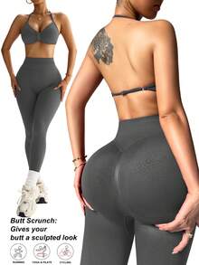 Dewbera Bộ đồ thể thao nữ gồm áo croptop hở lưng và quần legging. - Màu xám đen - Xem 2