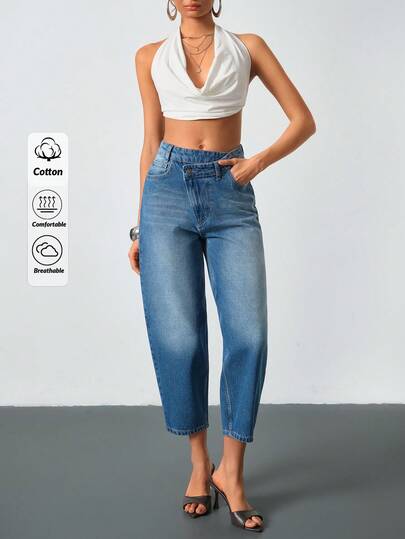 EURMUSE Jeansy z wysokim paskiem i ozdobnym balonem