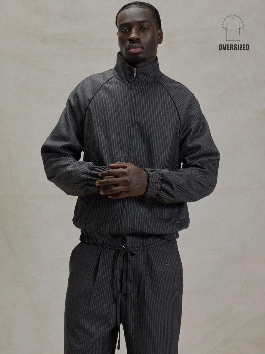 Musero Oversized Long Sleeve Zip Through High Neck Pinstripe Elasticated Waistband Spring Summer Essentials - Multicolor - View 1