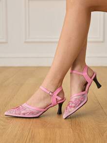 CUCCOO HITCHD Escarpins à bout pointu pour femmes avec strass et talon aiguille, chaussures élégantes et décontractées minimalistes et confortables, à enfiler, pour mariage, travail, rendez-vous, occasions formelles - Rose bonbon - Voir 4