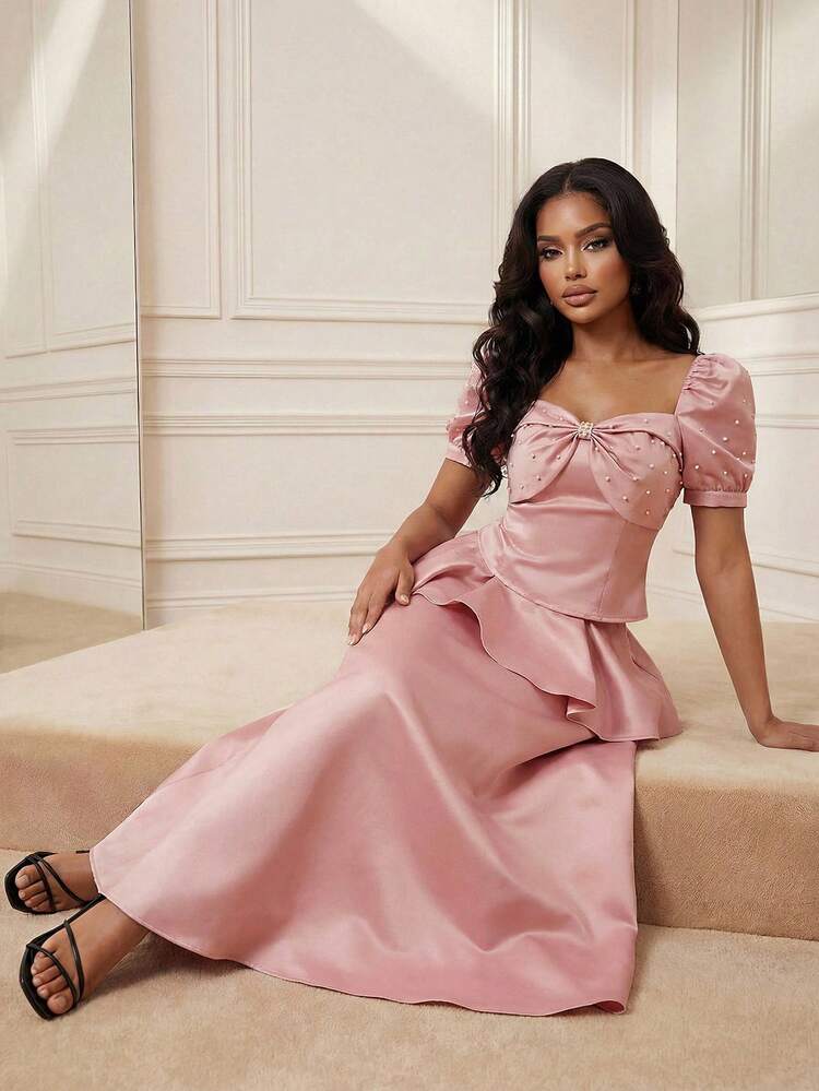 Women's Solid Color Pleated Casual Versatile Date & Outing Mini Skirt Pink Ruffle Skirt Elegant Skirt Pink Skirts For Women