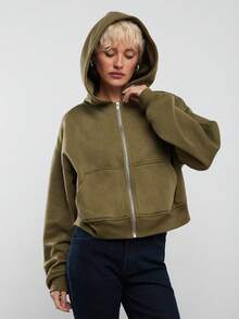 COUREZ Boxy Fit Zip Up Hoodie/ Y2K  Spring Clothes For Women Streetwear Green Hoodie Cozy Spring Outfits Women Sweatshirts Going Out Outfits 2 Pieces Sets Festivals - Green - View 7