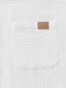 Officeau 高品质 100% 纯棉男士纯色衬衫，立领休闲短袖半襟纽扣衬衫口袋 PU 装饰，适合夏季，适合日常穿着，适合父亲节礼物男士 Polo 衫男士服装男士衬衫 - 白色 - 查看 3