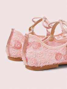 CUCCOO DOLLMOD Dam Rosa Mesh Blombroderi Mode Dubbel Rosett Söt Elegant Mary Jane Platta Skor - Rosa - Visa 4
