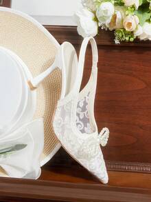 CUCCOO HITCHD Women Shoes Autumn New Pointed Butterfly Pearl Beautiful Wedding Dress Casual High-Heeled Shoes - White - View 6